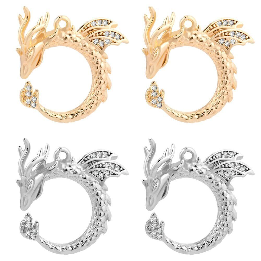 3886 1 Box 4Pcs Flying Dragon Charm 18K Gold & Platinum Plated Brass